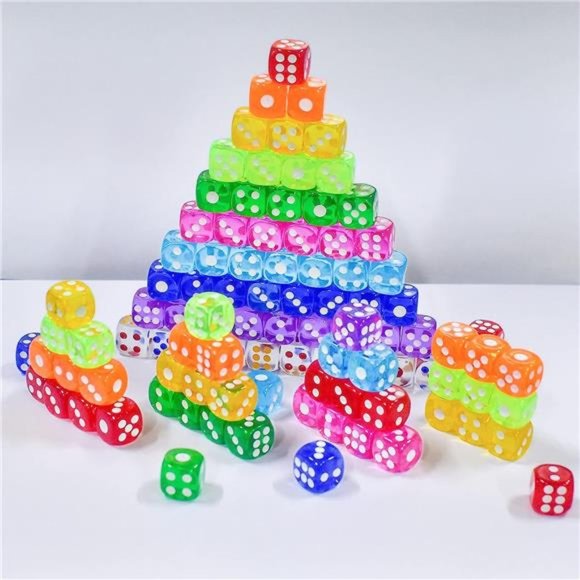 100 Pieces 12MM Small 6 Sided Dice Set Translucent Colors Dice, with Black Pouch - Picture 4 of 7